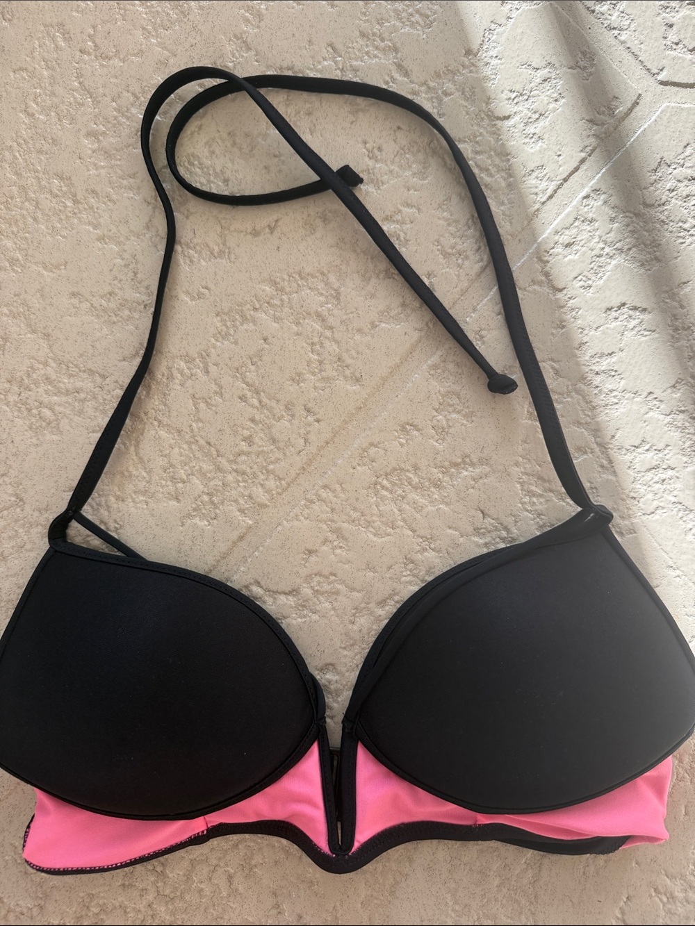 PINK Victoria's Secret Black and Hot Pink Bikini Top